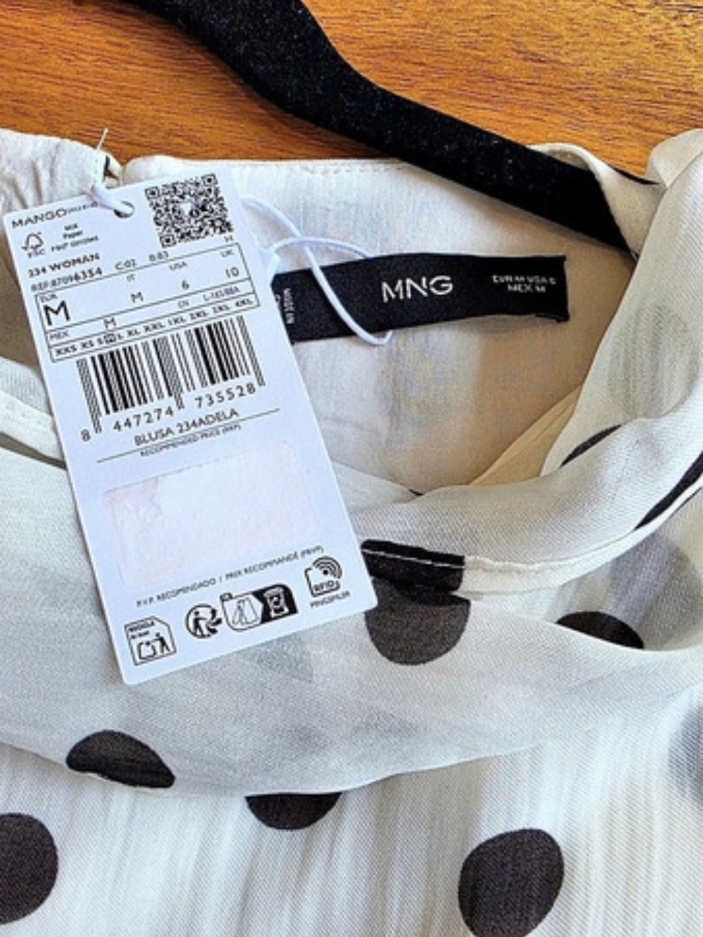 Mango Polka Dot Blouse with Scarf White & Black Size Medium - Picture 6 of 13